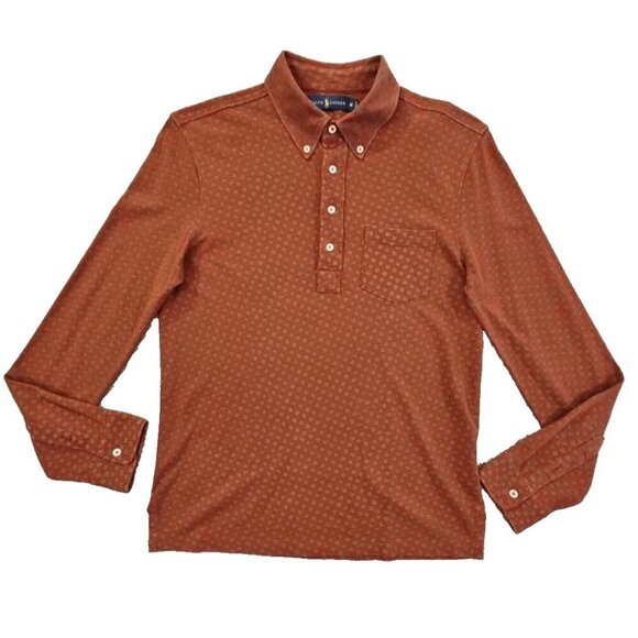 Ralph Lauren Polo Rugby Shirt Men's M Red Geometric Long Sleeve Barrell Cuff - Picture 1 of 15